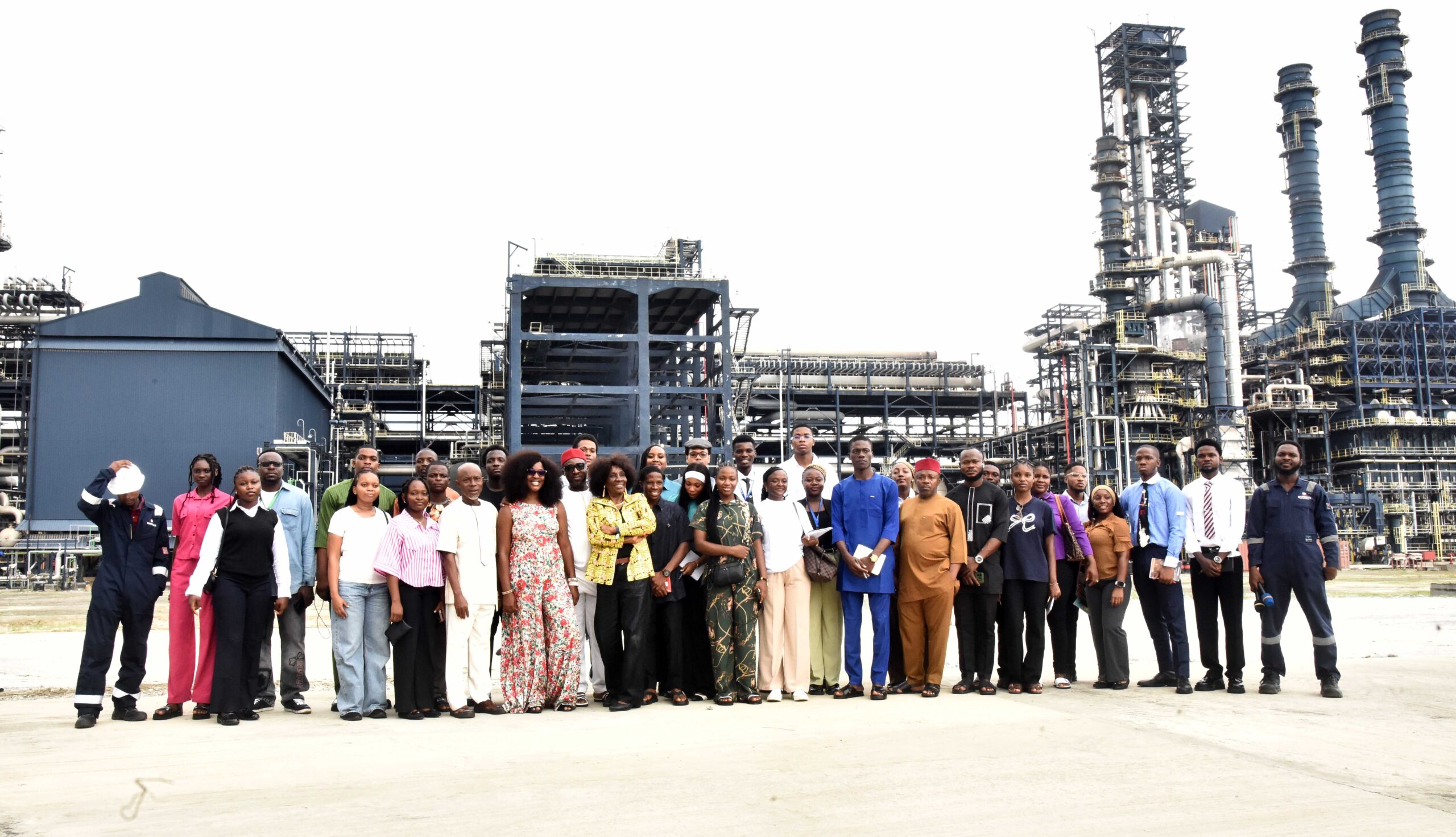 Group photograph of Some of the Students From Federal University Technology Owerri (FUTO) Prof. Nnenna N. Oti; at the Dangote Refinery Central Laboratory, During the Selected Students From Federal University Technology Owerri (FUTO) Visit to Dangote Refinery Petroleum and Fertiliser Plant Lekki on Monday 15, June 2026.