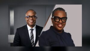 L-R: Managing Director/Chief Executive Officer of Universal Insurance Plc, Dr. Jeff Duru and Group Managing Director/CEO of Royal Exchange Plc, Mrs. Idu Okeahialam