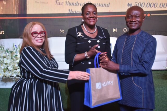 L-R: Divisional Head, Small and Medium-scale Enterprises (SMEs), Fidelity Bank Plc, Mrs. Ugochi Osinigwe; Executive Director, South, Fidelity Bank Plc, Mrs. Pamela Shodipo; and Representative of the President of the Port Harcourt Chamber of Commerce, Industry, Mines and Agriculture (PHCCIMA) and Chairman of SMEs and Non-Governmental Organizations (NGOs) Trade Group, Mr. Jack Daboikiabo; at the Fidelity Bank SME Quarterly Business Forum held in Port Harcourt, recently