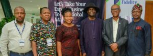 L-R: Relationship Manager, Fidelity Bank Plc, Murtala Muhammed Road Branch, Kano, Victor Ngwu; Export Management Programme (EMP 19) participant, Abayomi Adewuyi; Facilitator, Gemma Ejiofor; Senior Fellow and Head, Department of Organisational Behaviour and Human Resources Mgt., Lagos Business School (LBS), Dr. Uche Attoh; Director, Export Management Programme, LBS, Prof. Frank Ojadi; and Team Lead, Export & Agriculture, Fidelity Bank Plc, Emmanuel Nwalor, during the closing ceremony of the 19th edition of the Fidelity Bank Export Management Programme (EMP 19) held recently at Lagos Business School, Lagos.