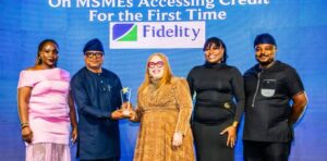 L -R: Nneoma Onuoha, Acting Team Lead, Development Finance & Intervention Funds, Fidelity Bank Plc; Anthony Asonye, Managing Director/Chief Executive Officer, Impact Credit Guarantee Limited (ICGL); Ugochi Osinigwe, Divisional Head, Small and Medium-scale Enterprises Banking; Imaobong Nkanta, Product Manager, SME Banking; and Chiwuike Okere, Team Lead, SME Banking, (all of Fidelity Bank Plc); at the Development Bank of Nigeria Service Ambassadors Award which held recently in Lagos.