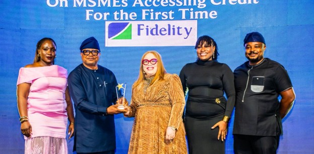 L -R: Nneoma Onuoha, Acting Team Lead, Development Finance & Intervention Funds, Fidelity Bank Plc; Anthony Asonye, Managing Director/Chief Executive Officer, Impact Credit Guarantee Limited (ICGL); Ugochi Osinigwe, Divisional Head, Small and Medium-scale Enterprises Banking; Imaobong Nkanta, Product Manager, SME Banking; and Chiwuike Okere, Team Lead, SME Banking, (all of Fidelity Bank Plc); at the Development Bank of Nigeria Service Ambassadors Award which held recently in Lagos.