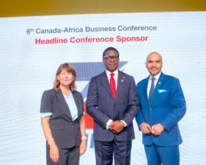 Option 2
(L-R) Chair of the Board, Canada-Africa Chamber of Business, Paula Caldwell St-Onge; Executive Director, Zenith Bank Plc, Mr. Akin Ogunranti; and The Deputy High Commissioner of Canada to Nigeria, Mr. Carlos Rojas-Arbulú; at the 6th Canada-Africa Business Conference held at the Grand Ball Room, Eko Hotel & Suites, VI, Lagos