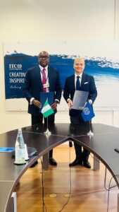 Executive Director, Finance and Administration, NIMASA, Mr. Chudi Offodile and Director and Head of ITCILO; Christopher Perrin; during the signing of a Memorandum of Understanding (MoU) with the International Training Centre of the International Labour Organization (ITCILO), Turin, Italy on capacity development and Maritime Labour Curriculum development.