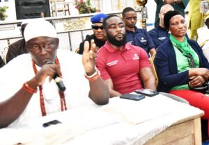 L-R: Alara of Araromi Seaside Kingdom, HRM Oba Adeoloye Olawole; Managing Director, Infrastructure & Logistics, Dangote industries Limited, Capt. Jamil Abubakar, and Director of Assessment, Federal Ministry of Environment Abuja, Mrs. Rofikat Adebukunola Odetoro; at the Community Engagement in presence of government officials on the environmental, social impact of the proposed Dangote Industrial City/ Deep Seaport project at Araromi Seaside Kingdom, Ilaje Local Government Area, Ondo State on Tuesday 30 June 2026