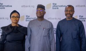 L-R: Korede Demola-Adeniyi, Executive Director, The Alternative Bank (AltBank); Babatunde Raji Fashola, former Governor of Lagos State & former Minister of Works and Housing, and Abubakar Suleiman, Non-Executive Director, Sterling Financial Holdings Company PLC at AltBank's 'Beyond Interest' event focused on capital, innovation and the future of wealth in Lagos... recently.