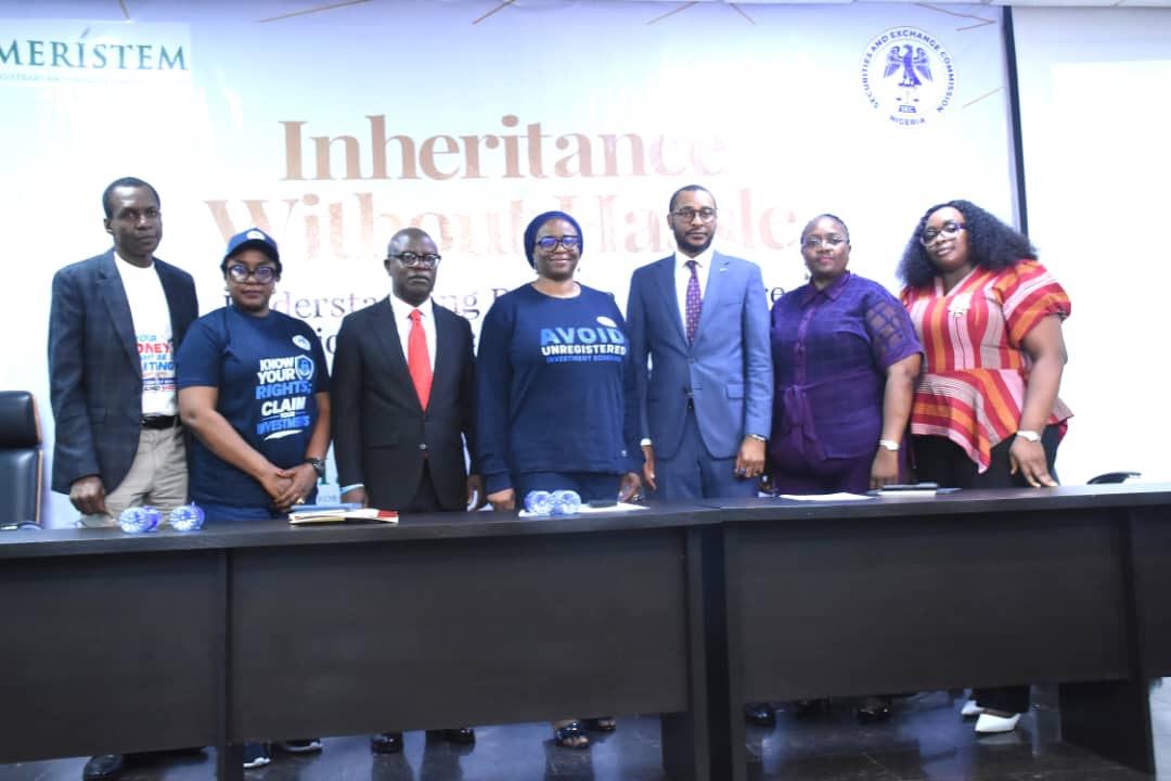 Head, Monitoring & Enforcement Department Securities and Exchange Commission, Mr Makyur Tarfa, Head of Enforcement Division, Enforcement Department SEC, Mrs Tope Onwionoko, Representative, Federal Ministry of Justice, Dr Samuel Idiarhiri: Director, Registration, Exchanges and Market Infrastructure Department, SEC, Mrs Hafsat Rufai, Head Depository, Central Securities Clearing System Mr Babangida Yahaya, Head, Abuja Branch of First Registrars Mrs Wunmi Senkoya, and Ag. MD, Meristem Registrars and Probate Services Limited Ms Nkechinyelu Okoye, at the Probate/Unclaimed Monies Awareness and Investor Clinic held at SEC Headquarters, Abuja, Thursday