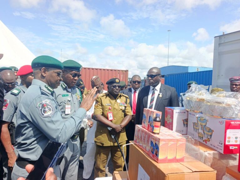 CGC, Adewale Bashir Adeniyi, MFR, inspecting some of the seized items in Apapa on Thursday September 10, 2026