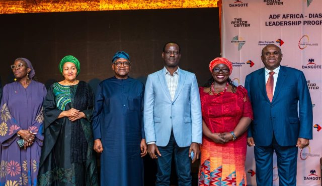 Managing Director/Chief Executive Officer, Aliko Dangote Foundation (ADF), Zouera Youssoufou; Deputy Secretary General of the United Nations, Amina Mohammed; President/Chief Executive, Dangote Industries Limited, Aliko Dangote; Minister of Finance and Coordinating Minister of the Economy, Taiwo Oyedele; Resident Representative, United Nations Development Programme (UNDP), Elsie G. Attafuah; and former President and Chairman of the Board of Directors, Afreximbank, Prof Benedict Oramah, during the closing ceremony of the 2026 ADF Africa Diaspora Leadership Programme Young Global Leaders Convening in Lagos.