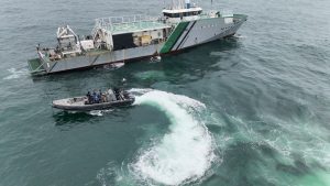 NIMASA fast intervention vessel approaching tankers at anchorage sea during operation Blue-Green.