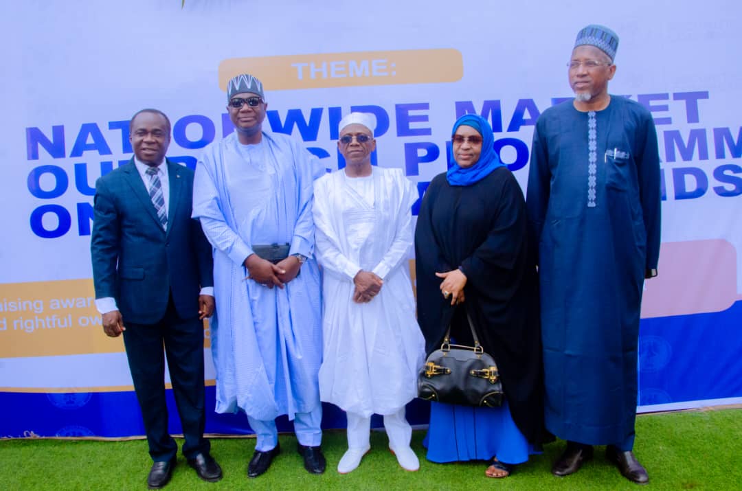 L - R: President, Capital Market Academics of Nigeria, Prof. Uche Uwaleke, Representstive of Fed Min of Finance, SEC Board, Dr. Mohammed Ali, SEC Board Chairman, Alhaji Mairiga Katuka Aliyu, Executive Commissioner Corporate Services SEC, Mrs. Samiya Usman, and Non-Executive Commissioner, SEC, Garba Kurfi at the Nationwide Market Outreach Programme on Unclaimed Funds held at the Ta’al Conference Hotel, Lafia, Nassarawa State