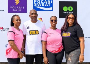 L-R: Olabisi Oladiran, Founder WinCancer Foundation; Rasheed Bolarinwa, Head, Brand Management & Corporate Communications, Polaris Bank; Oluwatumininu Adesioye,Trustee WinCancer Foundation and Adaku S. Nwankwo, Digital PR Executive, Polaris Bank at the Inaugural WinCancer Games Event held at WhiteSands School Playing ground, Lekki Lagos to mark breast cancer month recently.